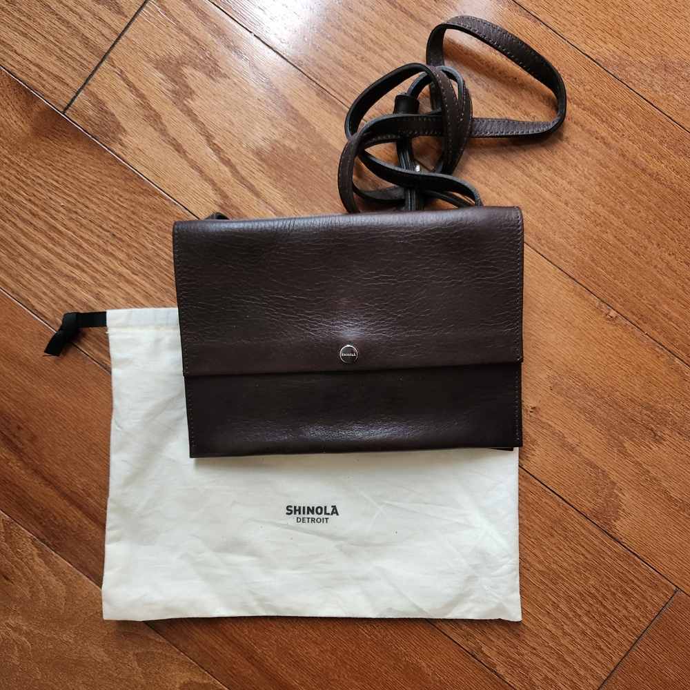 Detroit Shinola Accordion Crossbody Bag in Dark Brown Leather New Without Tags